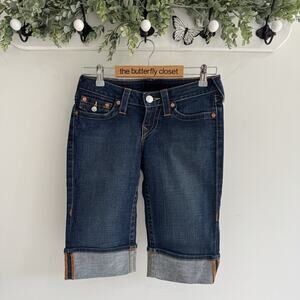 True Religion Women's Low Rise Sophie Blue Denim Bermuda Shorts VD 26